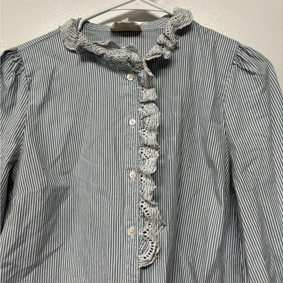 Sezane Striped Blue White Cotton Lace Chloe Blouse Size M/40 - Picture 3 of 6